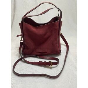 American Leather Co Burgundy Suede Leather Crossbody Bag Satchel Wine Red